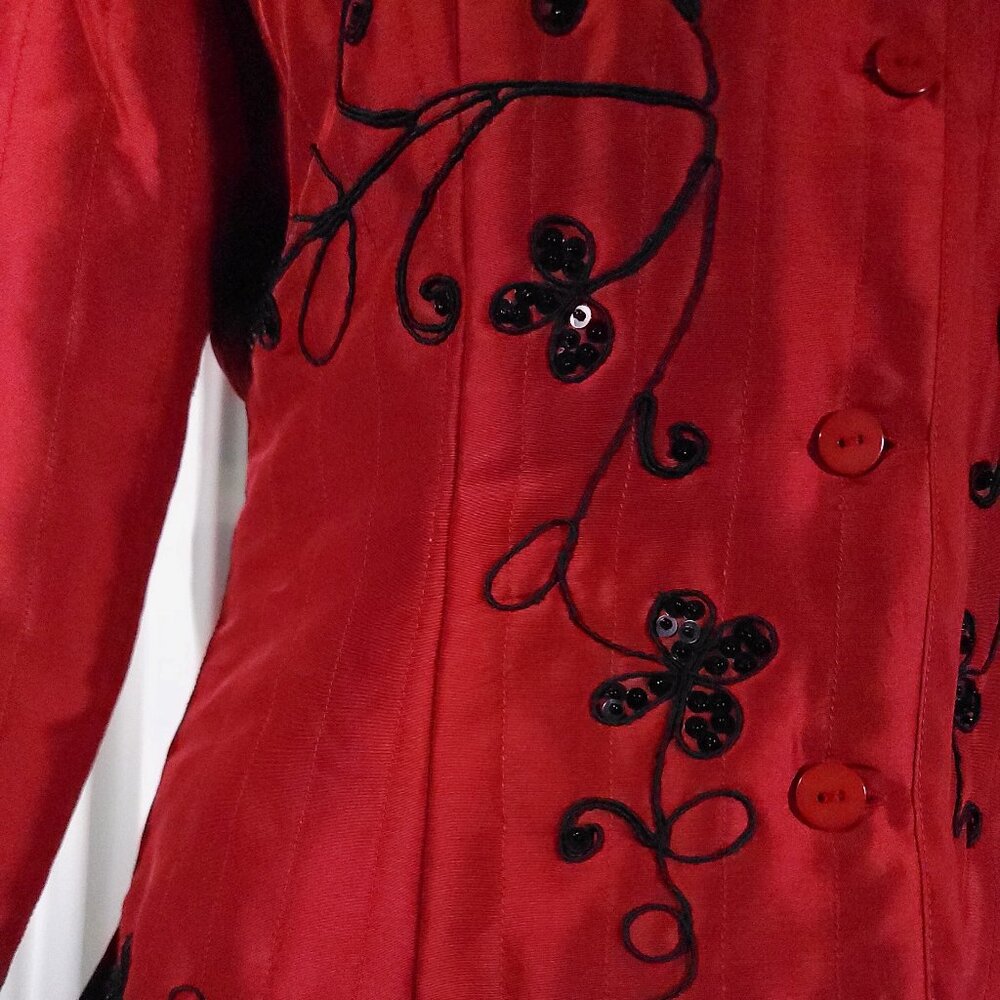 Carole Little Red 100% Silk Beaded Embroidered Statement Jacket Blazer Size S - Picture 5 of 16